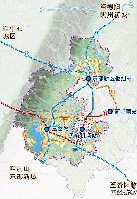 轨道交通布局,眉山东部新城及成都东部新区