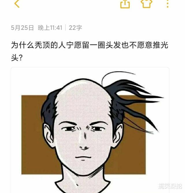 "为什么秃顶的人,宁愿留一圈头发也不愿推光头?"哈哈哈……扎心了