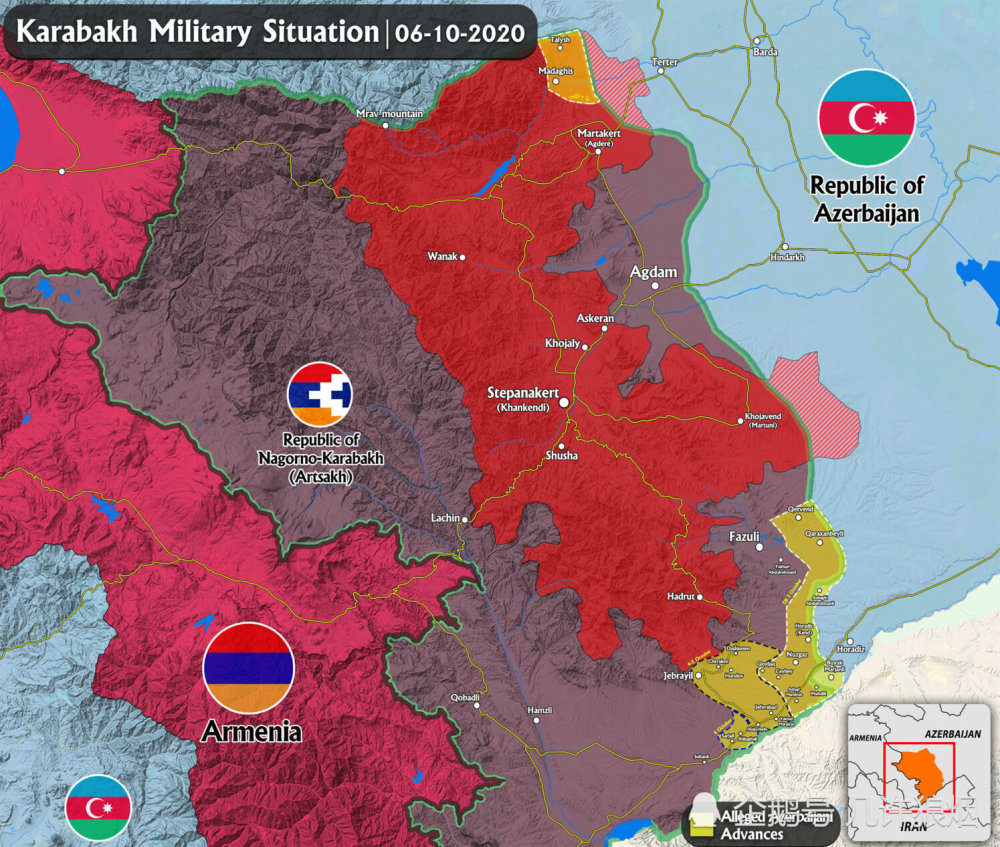 显示在阿塞拜疆武装部队发动大规模进攻后,纳戈尔诺-卡拉巴赫共和国