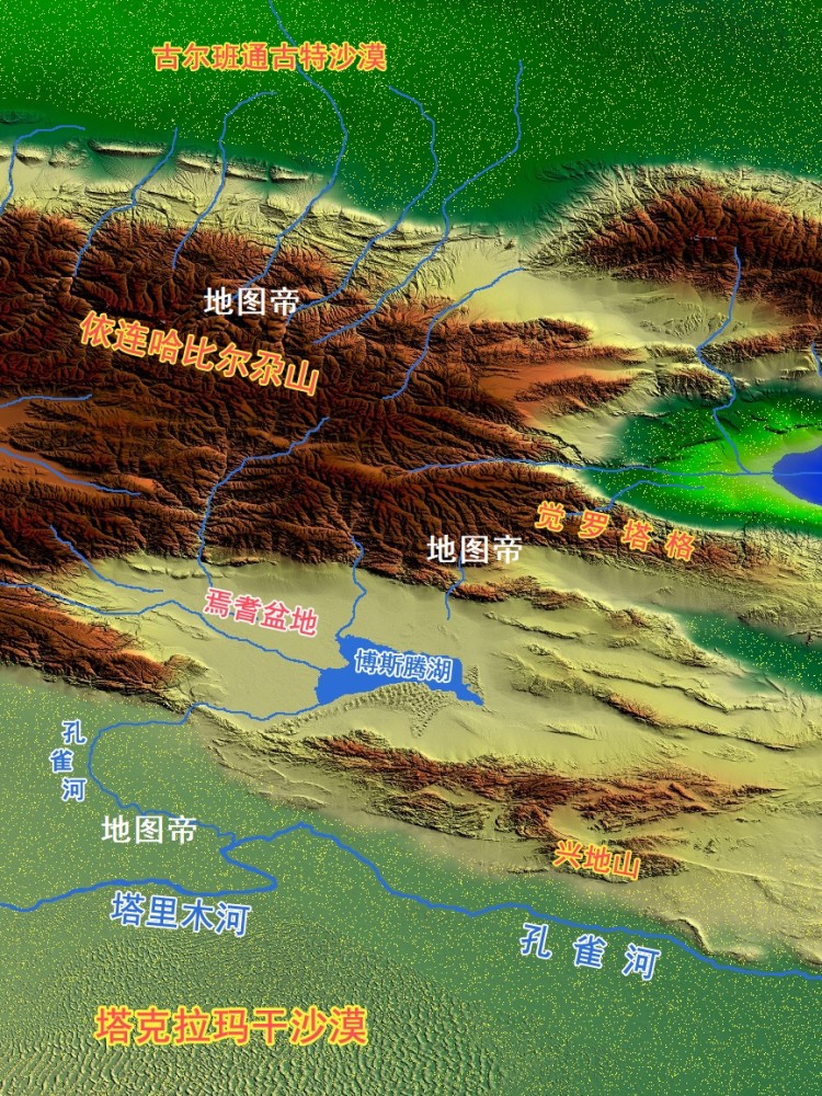 焉耆盆地中央的博斯腾湖,是新疆最大的湖泊,也是中国最大的内陆淡水湖