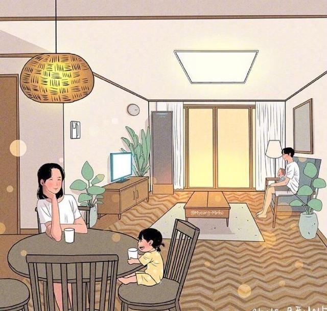 一家四口的床照解锁一生的幸福暖暖的插画