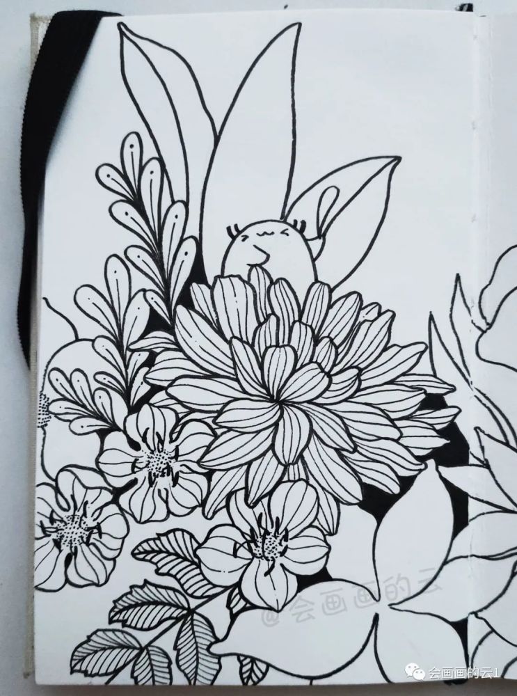 线描花卉详细教程,越画越开心,水彩和针管笔结合画出另类美感