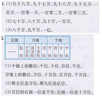 人教版四年级数学上册第1单元《亿以内的计数单位及数位顺序表》