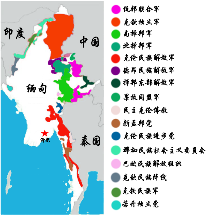 少数民族的分离势力的武装威胁着缅甸如今,面对英国殖民者留下的雷