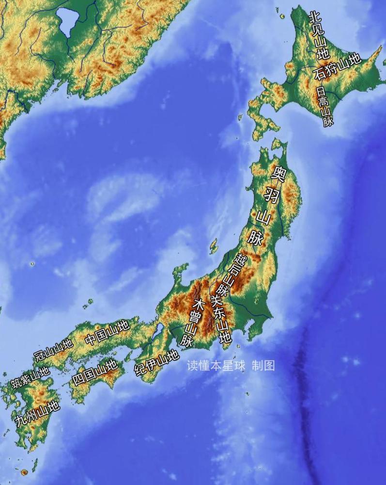 日本地形图 到了秋冬两季时,虽然西北季风将来自西部大陆戈壁和