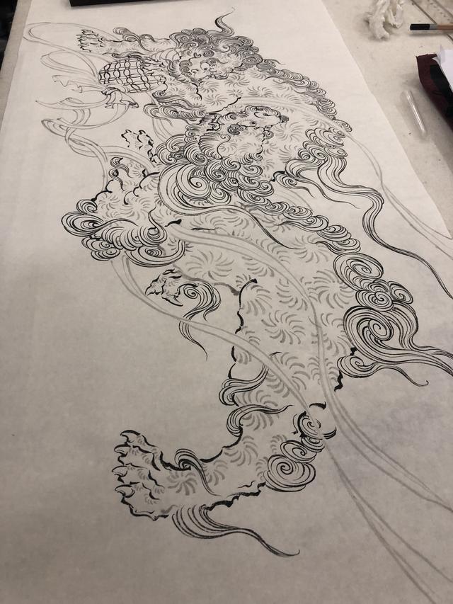 唐狮子画法,怎样画唐狮.上海由龙纹身唐狮纹身手稿设计