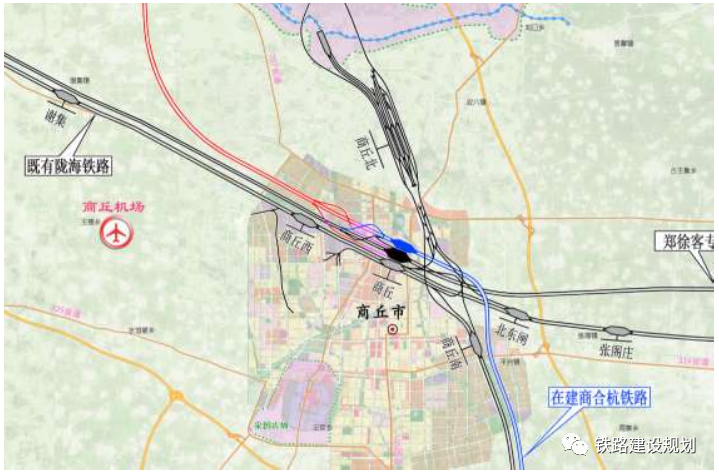 商丘站平面布置示意图▼ (备注:图中阳谷东站为预留车站) 关 注 一