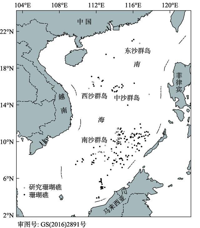 我国南海珊瑚礁分布