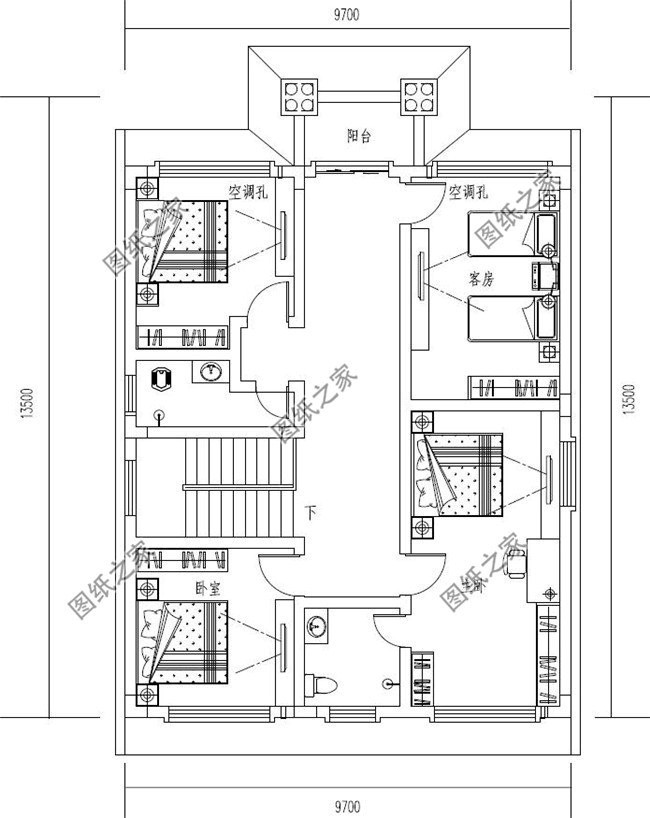 卧室(带卫生间),卧室x3,卫生间,阳台 户型三:农村自建房三层豪华别墅