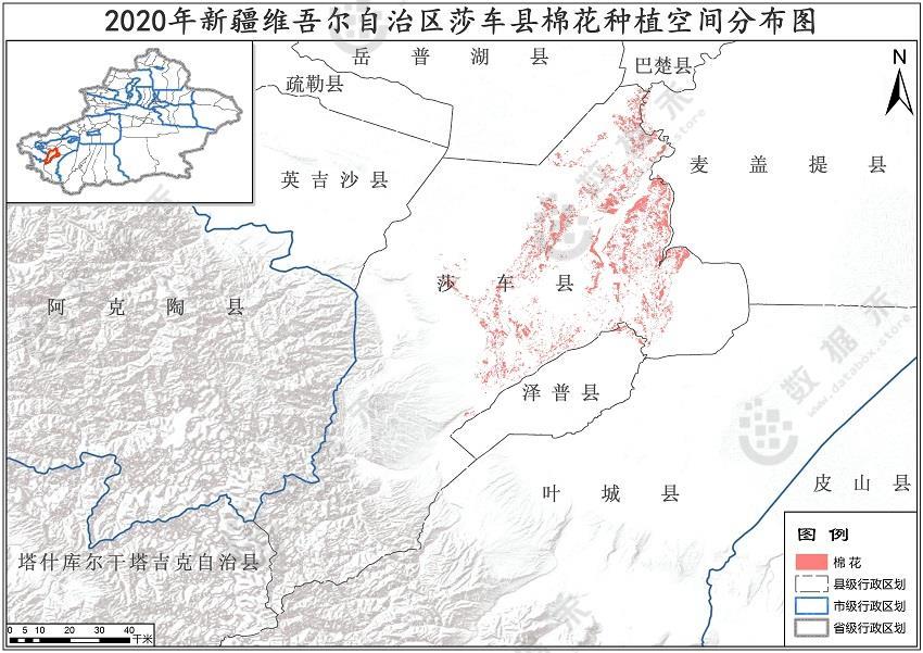 数据禾|2020年新疆维吾尔自治区棉花种植分布数据