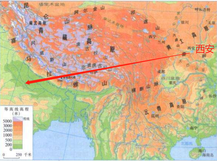 青藏高原地形图