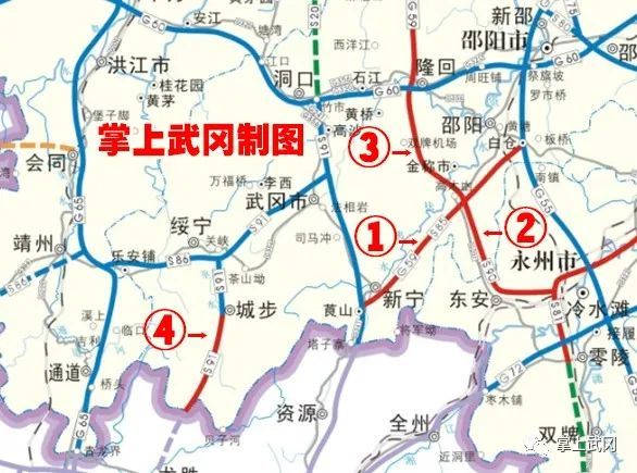 塘渡口镇蛇湾,接g55二广高速邵阳段,止于新宁县回龙寺镇峦山村,接规划