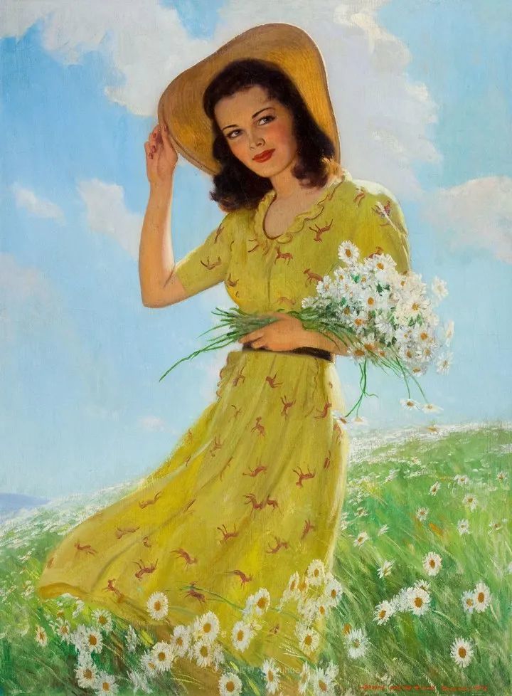 美国"日历女孩之父",画家罗尔夫·阿姆斯特朗人物油画