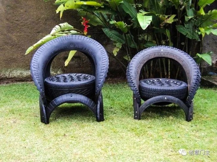 由旧汽车轮胎制成舒适的椅子.