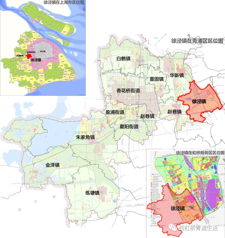 镇属于 青浦新城城镇圈范围,其中沈海高速以东部分属于 虹桥主城片区