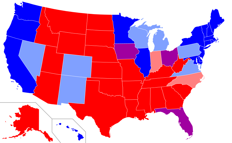 美国大选红州蓝州和摇摆州