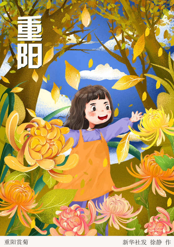 图表插画重阳节重阳赏菊
