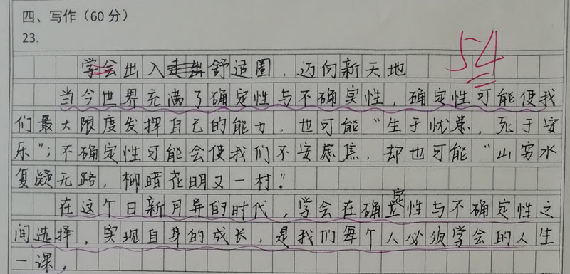 高一学霸在第一次月考语文作文中写出了"衡水体",老师