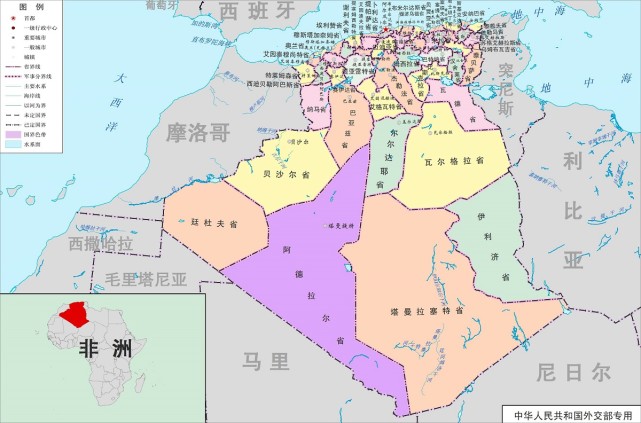 阿尔及利亚行政区划图