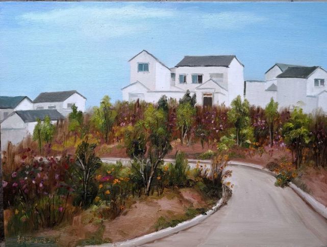 油画|脱贫攻坚决胜小康 女画家郭华美丽乡村油画作品