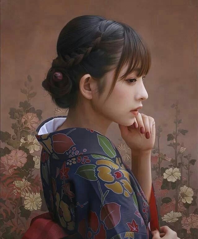 日本画家 冈靖知 的超写实少女油画作品