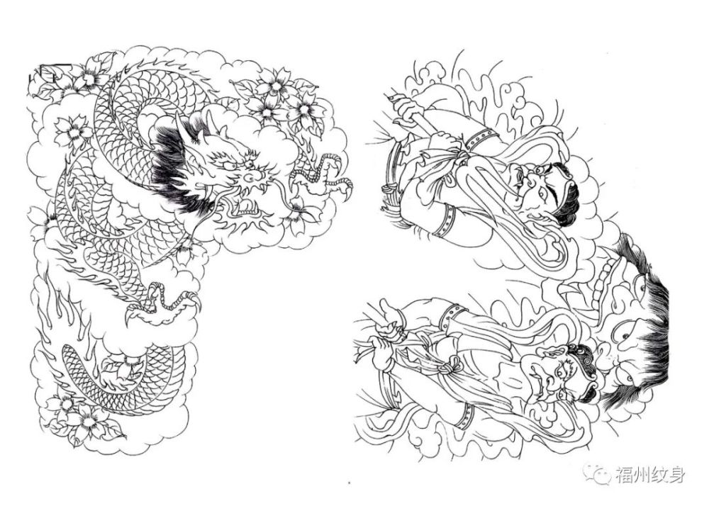 半胛纹身线条割线图稿手稿