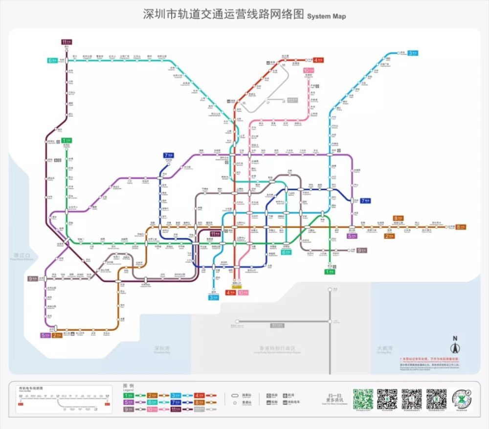 至此, 深圳地铁全网总里程达411公里,车站283座,覆盖除大鹏,坪山两区