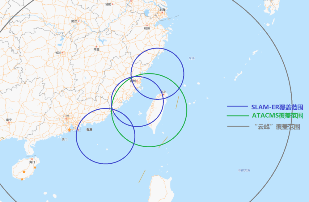 《福布斯》的文章所附台湾导弹的覆盖区域示意图