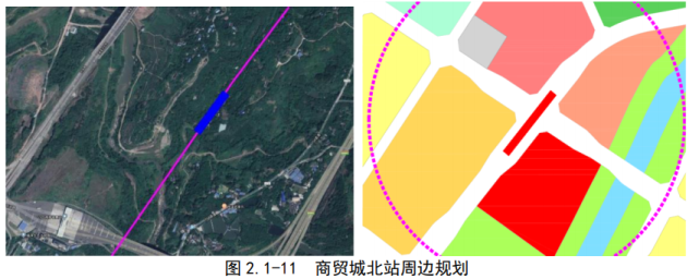 西南一东北方向布置,车站周边现状基本为荒地,周边道路尚未实现规划