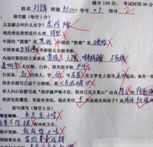 "小学生倒数第一试卷走红,老师:你的智商已经超越了地球人的极限!