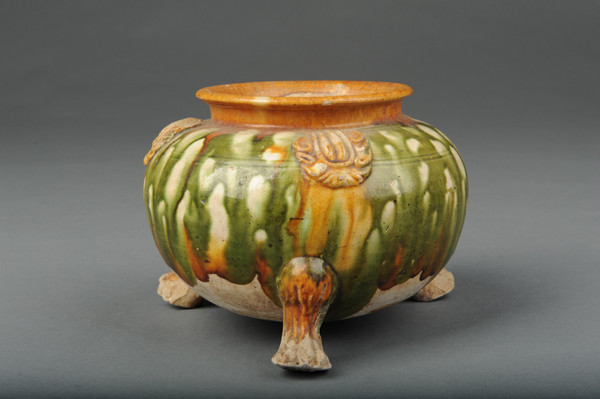 中国古美術唐時代唐三彩三足香炉水盂唐物古物時代物U0605S05