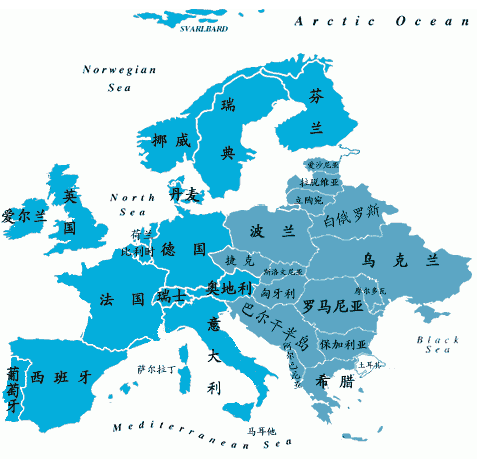 这是一张现代的欧洲地图