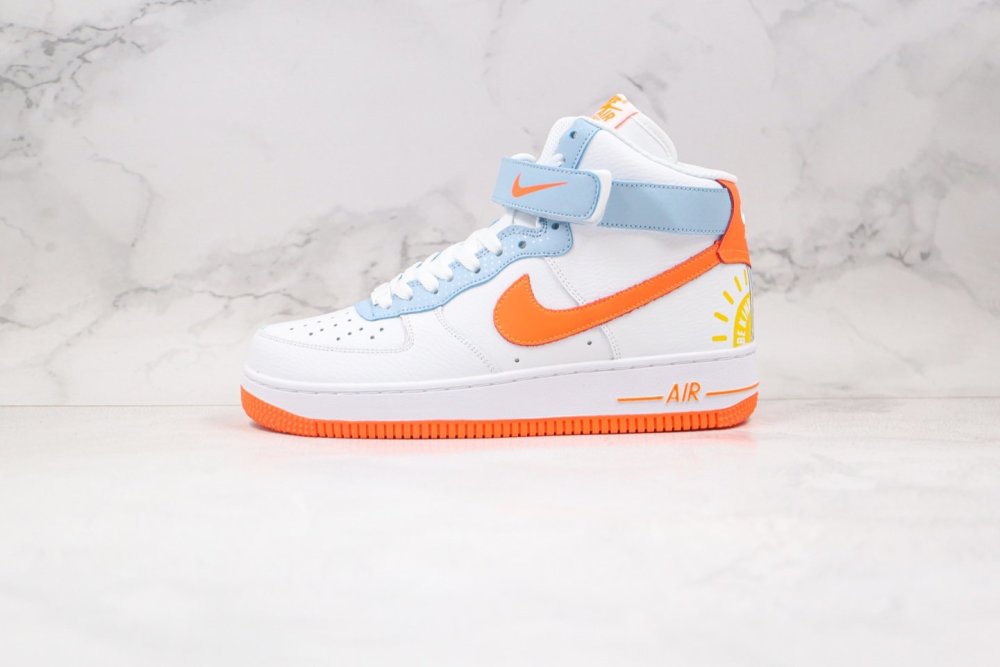 耐克nikeairforce1high空军一号高帮太阳白橙蓝色