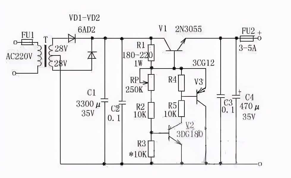 2,10a,3～15v稳压可调电源电路图