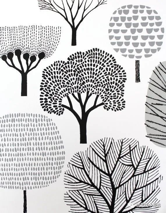 每天学一幅简笔画-100个大树主题黑白线描简笔画