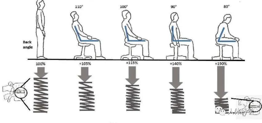 研究发现,腰部没有支撑身体前倾的姿势,对腰椎的压力会增加至两倍以上