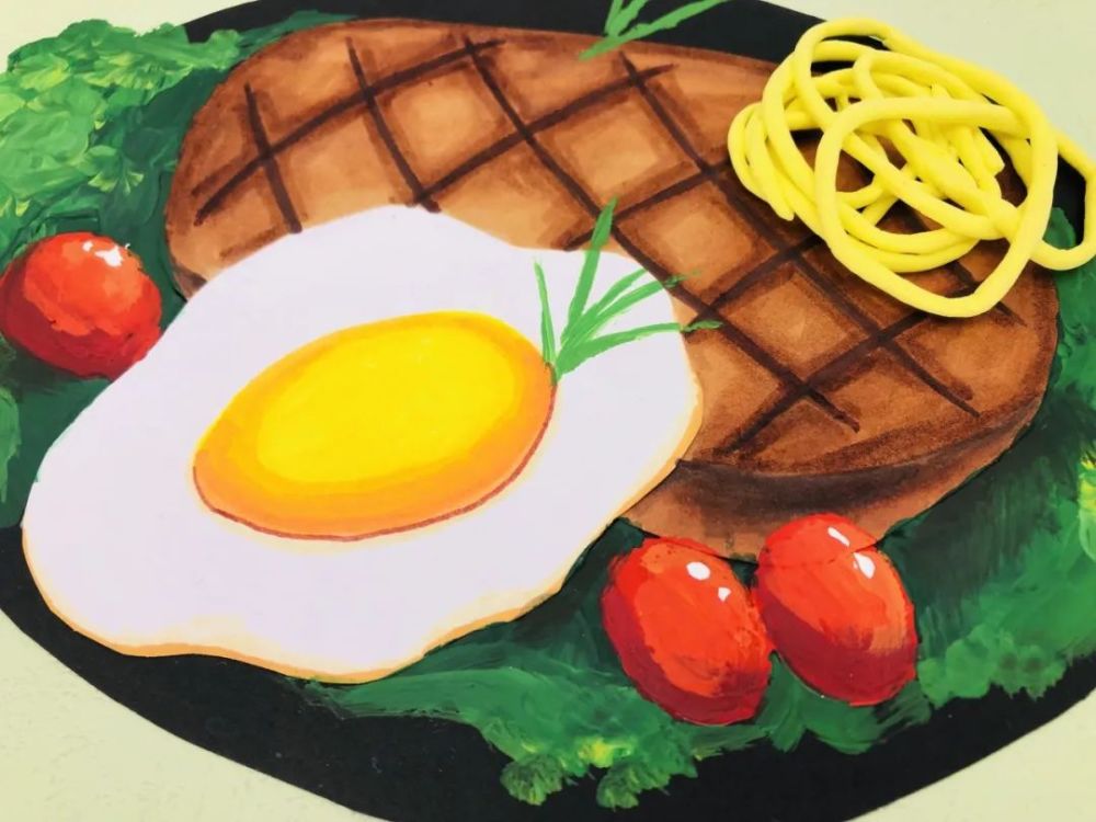 儿童画创意|牛排,面包,糯米饭,美味的食物主题儿童画来了