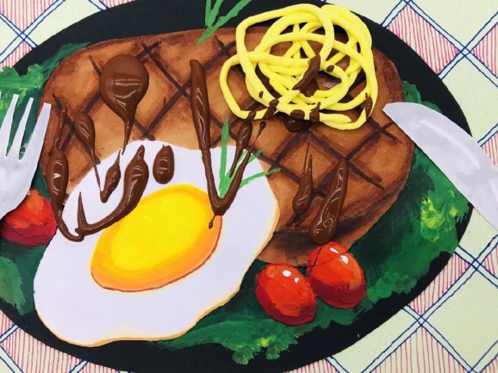 儿童画创意|牛排,面包,糯米饭,美味的食物主题儿童画来了