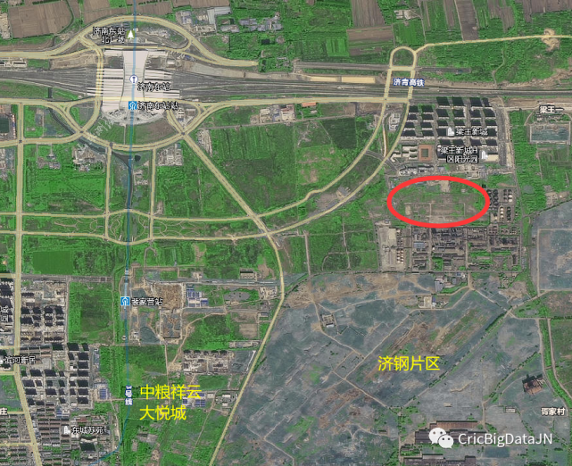 地块南侧是济钢片区,未来会有大量土地入市,济钢片区西侧则是中粮