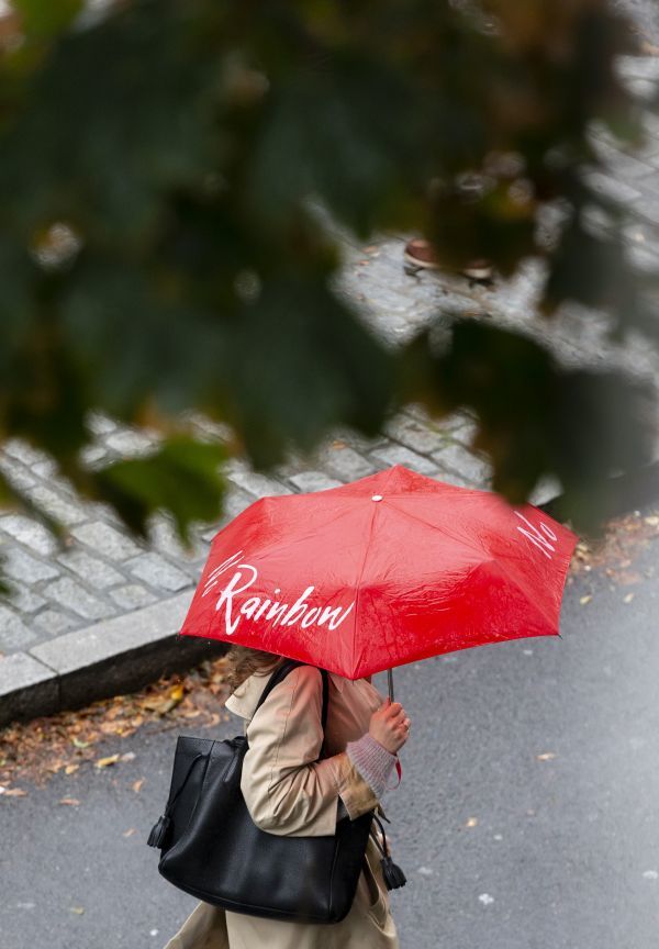 一名女子打伞走在下雨的英国伦敦街头.(新华社)