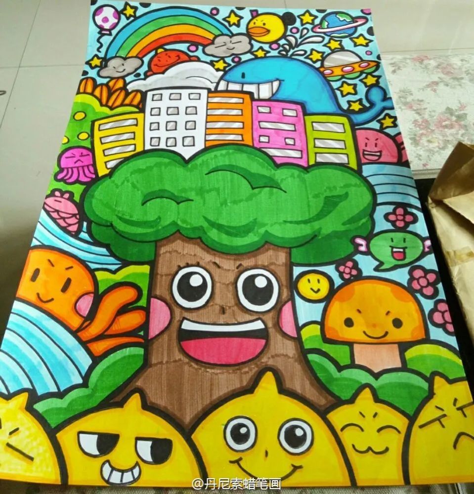 素材分享|60张马克笔儿童画,色彩浓烈,装饰感强!