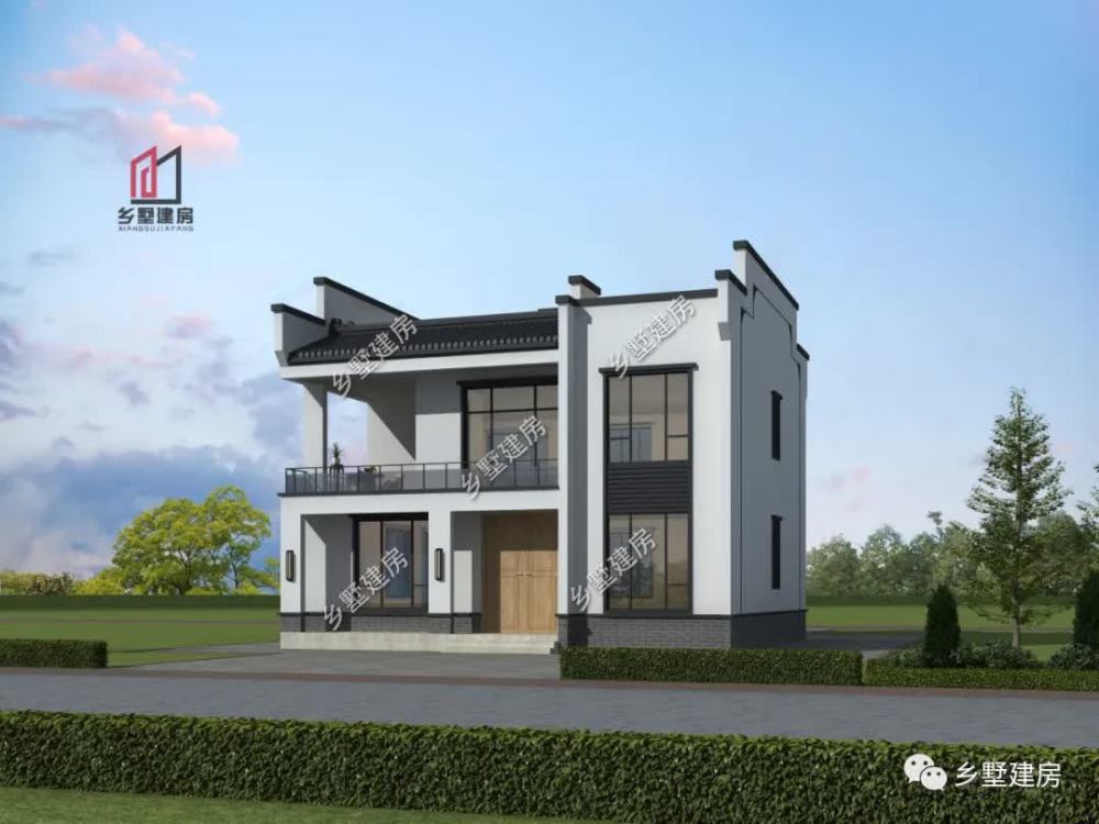 建房特点 平屋顶的新中式别墅设计,典型的粉墙黑瓦码头墙,极具古典