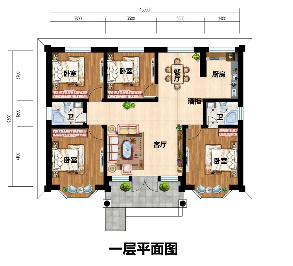 图纸介绍:2020新款现代一层小别墅设计图纸,农村自建平房推荐户型,130
