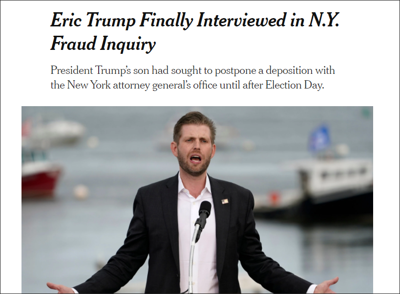 据《纽约时报》报道,特朗普儿子埃里克·特朗普(eric trump)上月又被