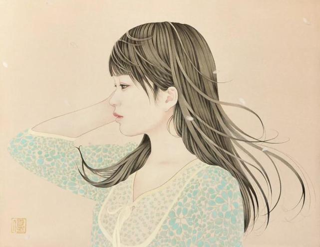 日本女画家的工笔画和服女子,有别致的美