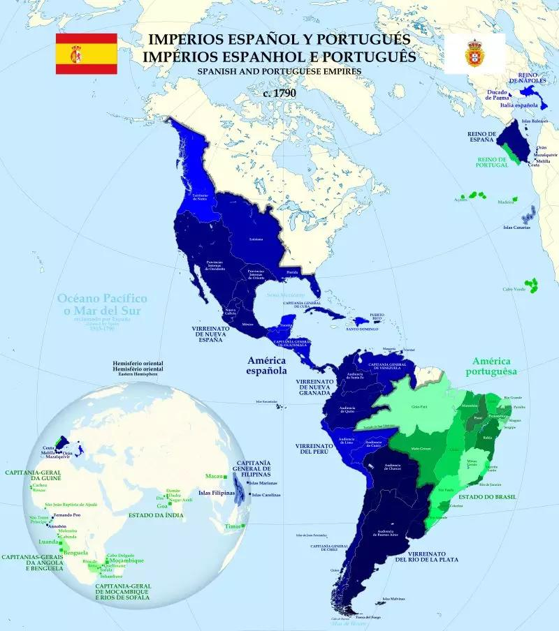 西班牙在南美洲的殖民地被划分为新格拉那达(核心在哥伦比亚),秘鲁和