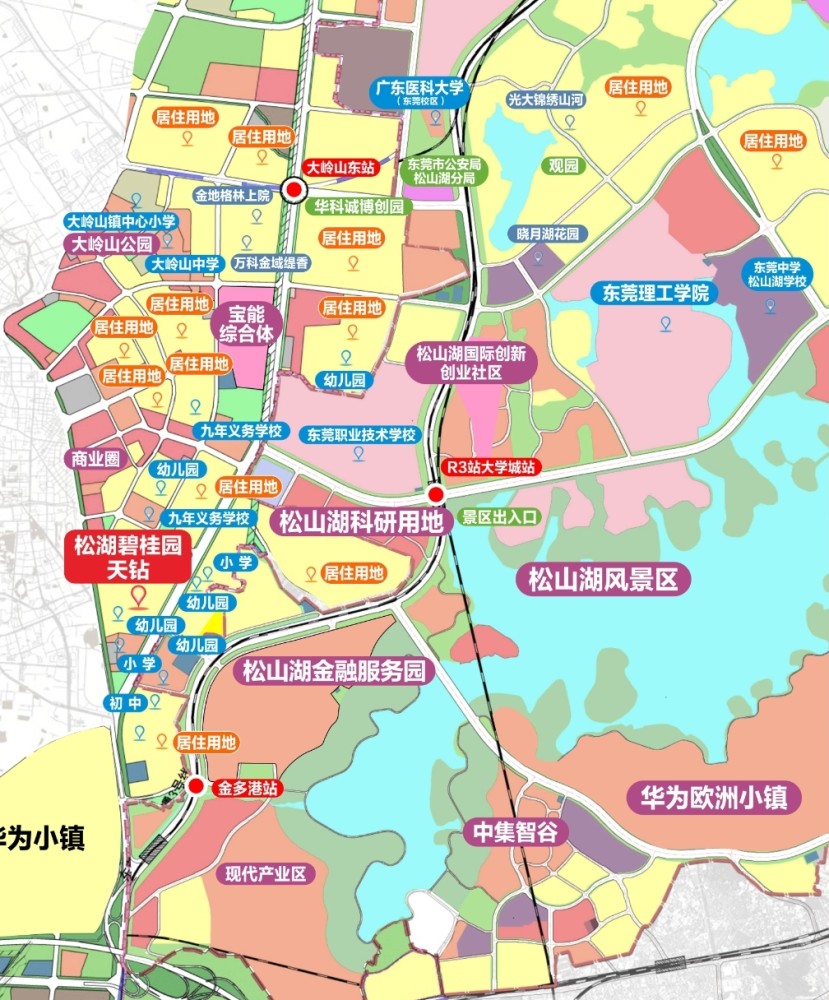 项目旁地块规划为松山湖管委会科研用地及碧桂园后续开发居住用地,是