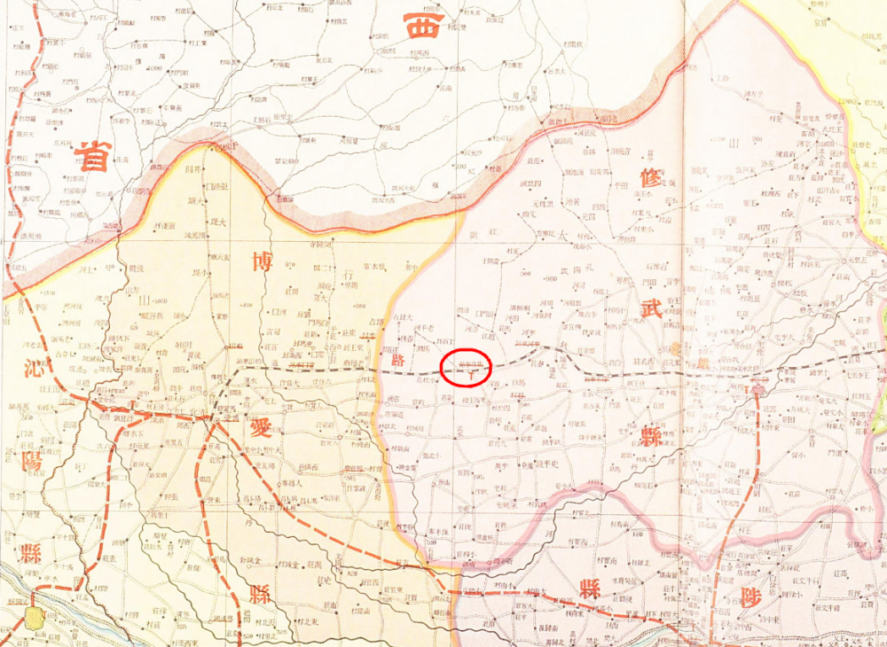 民国时的地图,博爱县和修武县之间仅有个焦作车站