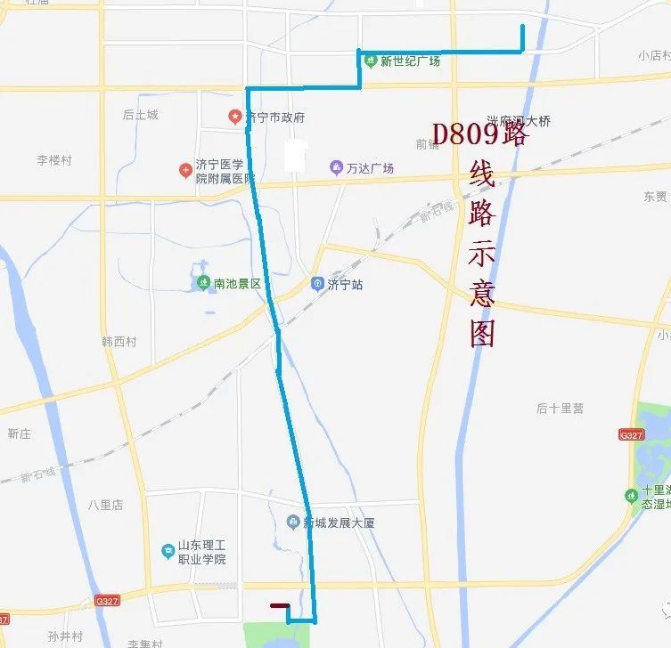 向南至吴泰闸路—琵琶山路—洸河路—共青团路—运河路—济宁大道(因