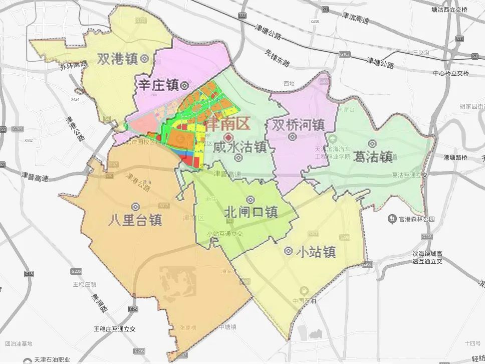 首先秘密君找来了津南区的整个行政区划图,然后,简单叠加了一下各个镇